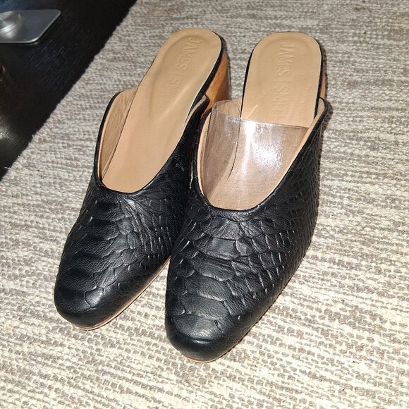 Black Snake print leather Clogs - Picture 1 of 2